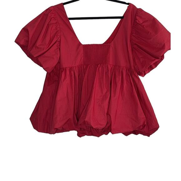 Hyacinth‎ House Red Puff Sleeve Smocked Scoop Neck Blouse Size XL - Picture 3 of 5